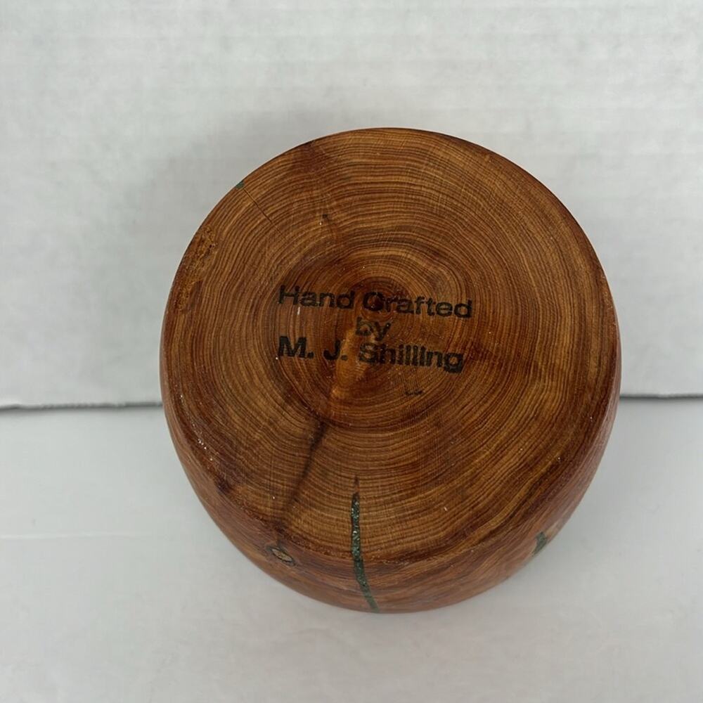 Decorative Wooden Bowl with Green Inlay Hand Crafted Shilling 4x3 Inch - Picture 6 of 8